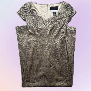 Carmen Marc Valvo Pewter Grey Metallic Full Long Lace Formal Dress Womens 4